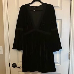 Goth Witchy Whimsigoth Black Velvet Bell Sleeve Dress